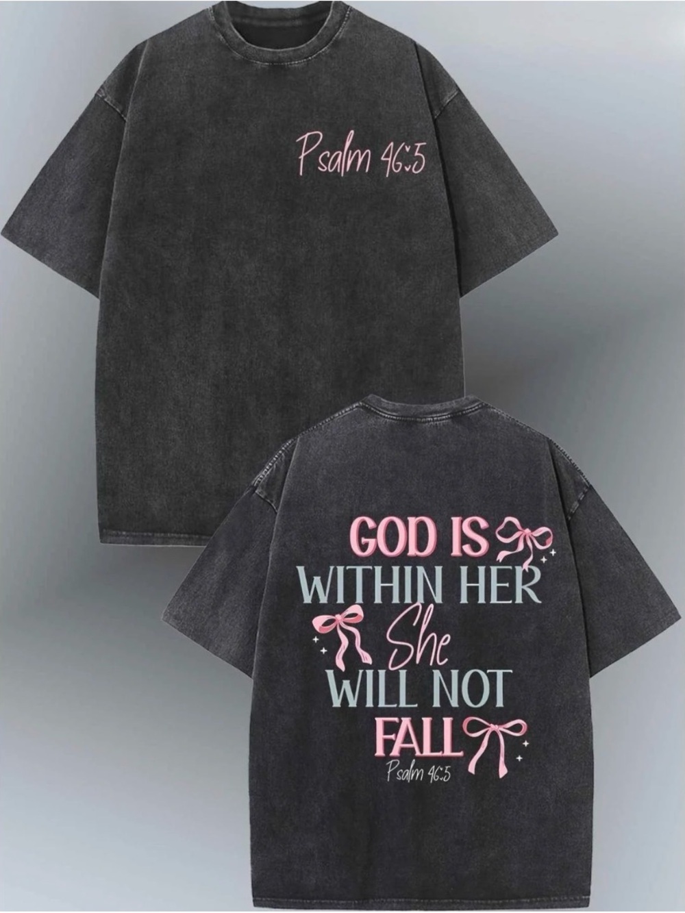 Psalm 46:5 Graphic Tee - Black with Pink & Light Blue Script